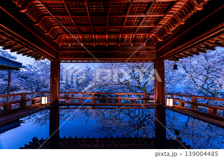 三井寺観月舞台の夜桜リフレクション 三井寺観月舞台の夜桜リフレクション 139004485
