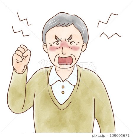 怒って拳を振り上げる高齢男性の上半身イラスト 怒って拳を振り上げる高齢男性の上半身イラスト 139005671