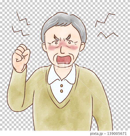 怒って拳を振り上げる高齢男性の上半身イラスト 怒って拳を振り上げる高齢男性の上半身イラスト 139005671