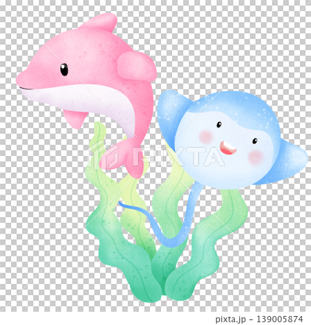 blue stringray and dolphin in a watercolor style blue stringray and dolphin in a watercolor style 139005874