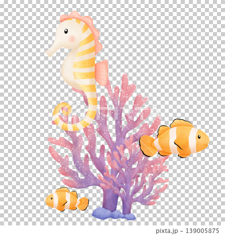 cartoon happy coral underwater world with tropical fish 139005875