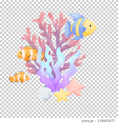 cloral reef scene with fish and starfish cloral reef scene with fish and starfish 139005877