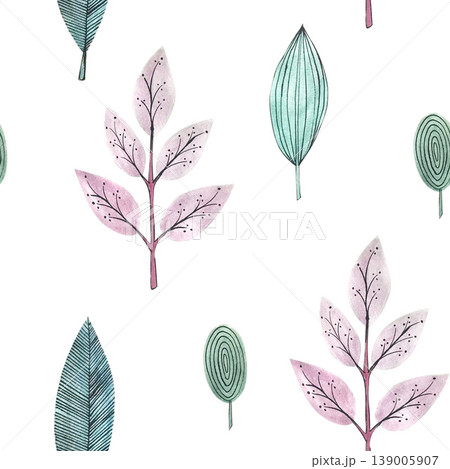 doodle leaf seamless pattern watercolor doodle leaf seamless pattern watercolor 139005907