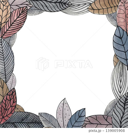 leaf doodle watercolor border-frame leaf doodle watercolor border-frame 139005908