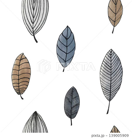 leaf doodle watercolor seamless pattern 139005909