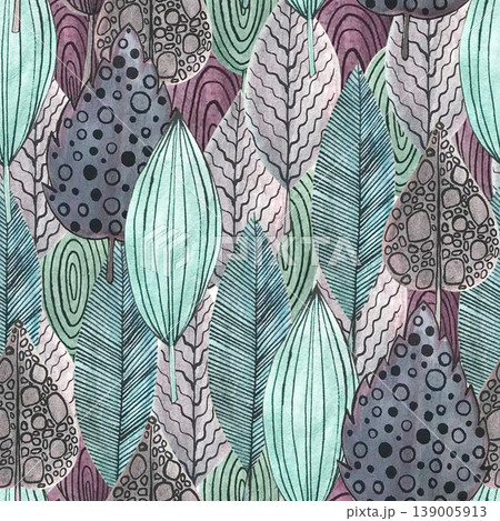 leaf doodle sseamless pattern watercolor leaf doodle sseamless pattern watercolor 139005913