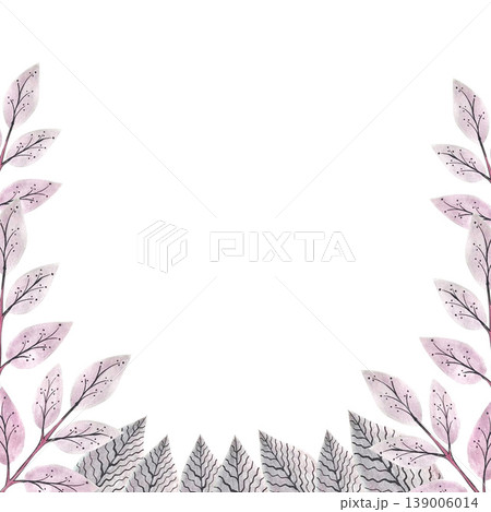 leaf doodle watercolor border-frame 139006014