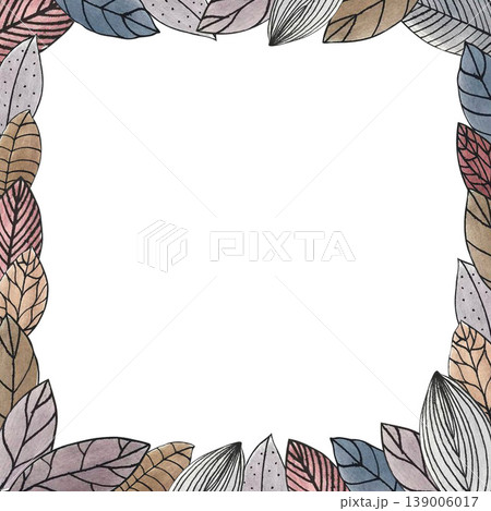 leaf doodle watercolor border-frame leaf doodle watercolor border-frame 139006017
