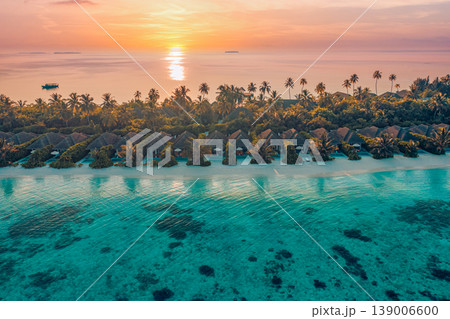 Majestic Aerial Tourism Landscape Magical Sunset Sunlight Beach Villas Palm Trees Relaxing Ocean Bay Summer Vacation Paradise Majestic Aerial Tourism Landscape Magical Sunset Sunlight Beach Villas Palm Trees Relaxing Ocean Bay Summer Vacation Paradise 139006600