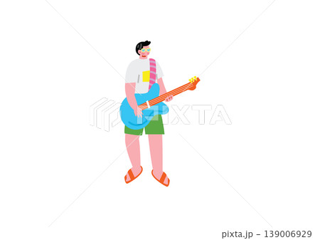 夏らしい格好でギターを弾く男性のイラスト 139006929