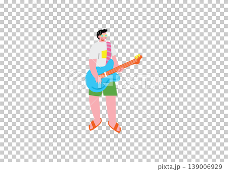 夏らしい格好でギターを弾く男性のイラスト 139006929