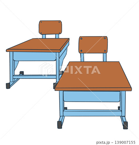 学校の教室にある机と椅子のカラフルなイラスト 139007155
