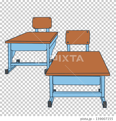 学校の教室にある机と椅子のカラフルなイラスト 139007155