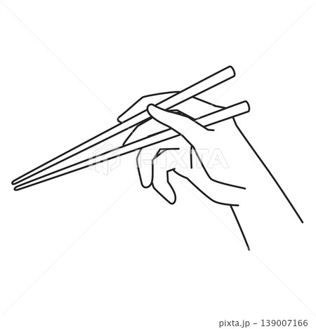 お箸を持つ手の線画 139007166