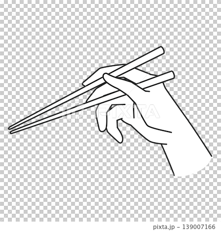 お箸を持つ手の線画 139007166