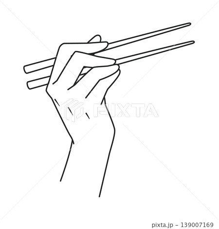 お箸を持つ手の線画 139007169