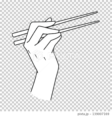 お箸を持つ手の線画 139007169