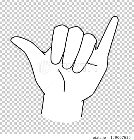 Line drawing illustration of a left hand with the index finger and thumb extended. Line drawing illustration of a left hand with the index finger and thumb extended. 139007630
