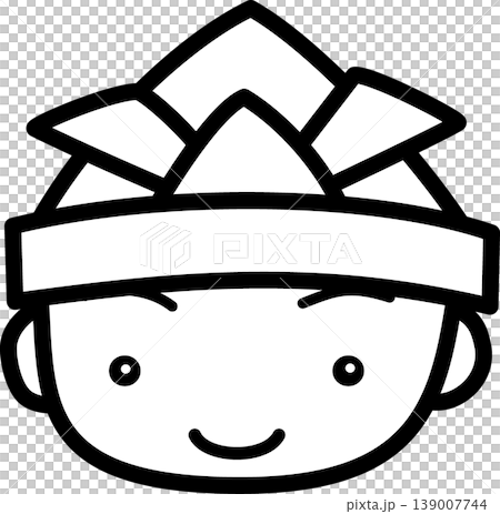 端午の節句 折り紙の兜をかぶる男の子の線画 端午の節句 折り紙の兜をかぶる男の子の線画 139007744