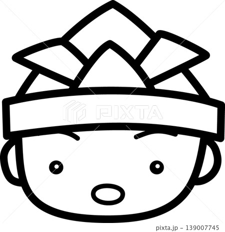 端午の節句 折り紙の兜をかぶる男の子の線画 端午の節句 折り紙の兜をかぶる男の子の線画 139007745