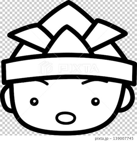 端午の節句 折り紙の兜をかぶる男の子の線画 端午の節句 折り紙の兜をかぶる男の子の線画 139007745