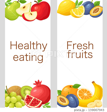 Healthy Eating and Vegan Vertical Banners with Fruits Healthy Eating and Vegan Vertical Banners with Fruits 139007943