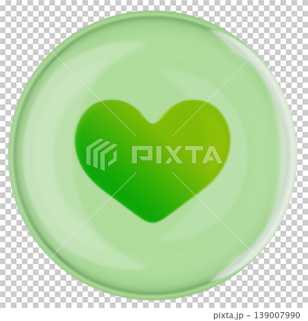 Green heart 3D icon, illustration representing eco-friendliness and health, 3D rendering. Green heart 3D icon, illustration representing eco-friendliness and health, 3D rendering. 139007990