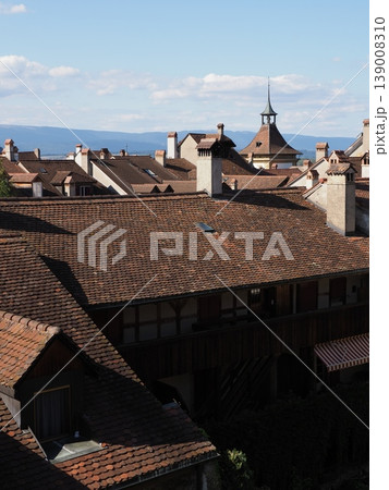Roofs of European Murten town in Switzerland - vertical Roofs of European Murten town in Switzerland - vertical 139008310