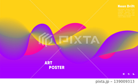 Abstract Neon Gradient Banner with Fluid Wave Shapes and Modern Typography. Vibrant Music Event Header Template with Flowing Curves in Yellow and Purple. Vector Illustration for Art Poster Design 139009313