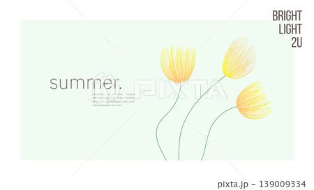 Floral Horizontal Banner with Abstract Yellow Tulip Line Flowers. Minimal Summer Exhibition Header Template with Delicate Petal Line Art on Mint Background. Vector Illustration for Gallery Cover Desig Floral Horizontal Banner with Abstract Yellow Tulip Line Flowers. Minimal Summer Exhibition Header Template with Delicate Petal Line Art on Mint Background. Vector Illustration for Gallery Cover Desig 139009334