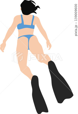 足にフィンを付けて泳いでいる女性のイラスト 139009600