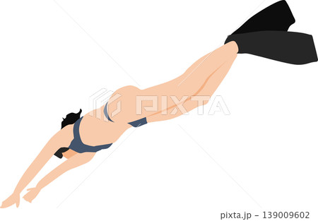 足にフィンを付けて泳いでいる女性のイラスト 足にフィンを付けて泳いでいる女性のイラスト 139009602