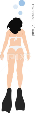 足にフィンを付けて泳いでいる女性のイラスト 139009603