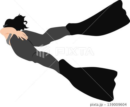 足にフィンを付けて泳いでいる女性のイラスト 足にフィンを付けて泳いでいる女性のイラスト 139009604
