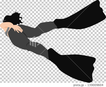 足にフィンを付けて泳いでいる女性のイラスト 足にフィンを付けて泳いでいる女性のイラスト 139009604