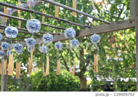 紫陽花入り風鈴が揺れる夏の和風風景 139009792