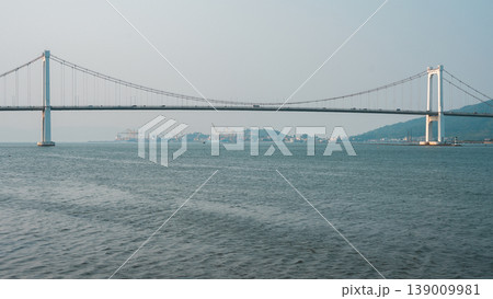 modern Cau Thuan Phuoc bridge over serene Han river with city skyline and mountains in Da Nang, Wide view of Golden Gate over calm water, Danang Vietnam 4k modern Cau Thuan Phuoc bridge over serene Han river with city skyline and mountains in Da Nang, Wide view of Golden Gate over calm water, Danang Vietnam 4k 139009981
