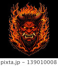 炎鬼｜和風タトゥーデザイン素材・和風鬼キャラクター・炎を纏うダークファンタジーイラスト 139010008
