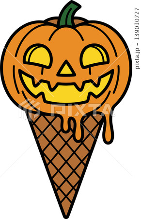 Halloween Pumpkin Ice Cream Cone Cartoon Illustration	 139010727