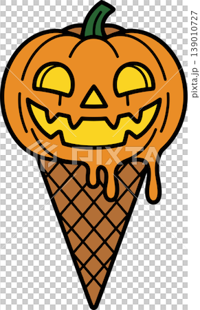 Halloween Pumpkin Ice Cream Cone Cartoon Illustration	 139010727