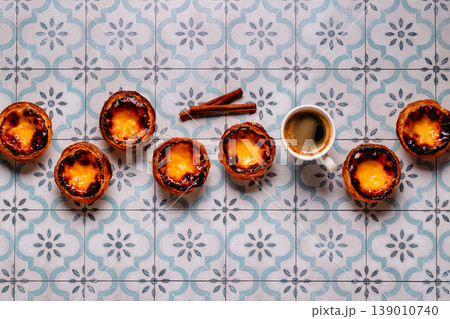 Egg tart, traditional Portuguese dessert, pastel Egg tart, traditional Portuguese dessert, pastel 139010740