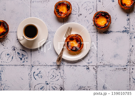 Egg tart, traditional Portuguese dessert, pastel. Egg tart, traditional Portuguese dessert, pastel. 139010785