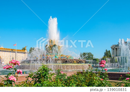 Stone flower fountain on the territory of VDNH in Moscow. 139010831