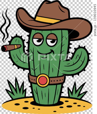 Cool Cowboy Cactus Smoking Cigar Illustration 139010945