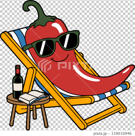 Relaxing Chili Pepper on Deck Chair Relaxing Chili Pepper on Deck Chair 139010946
