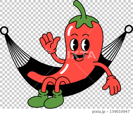 Cartoon Chili Pepper Relaxing in Hammock Cartoon Chili Pepper Relaxing in Hammock 139010947