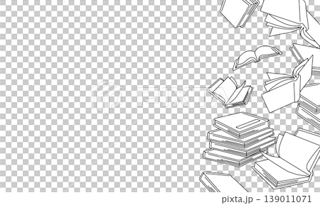 A black and white line drawing background frame with stacks of books and documents (left margin is for copying space). A black and white line drawing background frame with stacks of books and documents (left margin is for copying space). 139011071