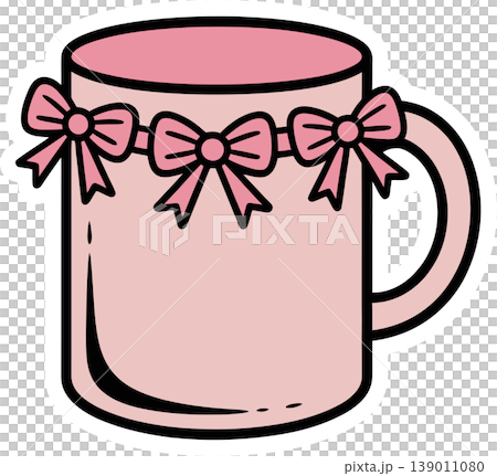 Pink Mug with Cute Ribbon Bows Sticker Pink Mug with Cute Ribbon Bows Sticker 139011080
