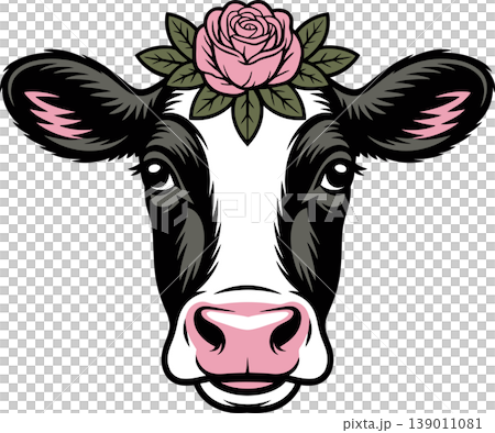 Cute Cow Head with Flower Crown Illustration Cute Cow Head with Flower Crown Illustration 139011081