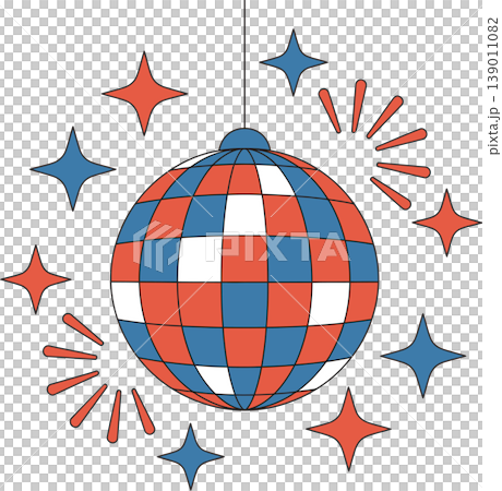 Retro Red and Blue Disco Ball with Sparkles Illustration Retro Red and Blue Disco Ball with Sparkles Illustration 139011082